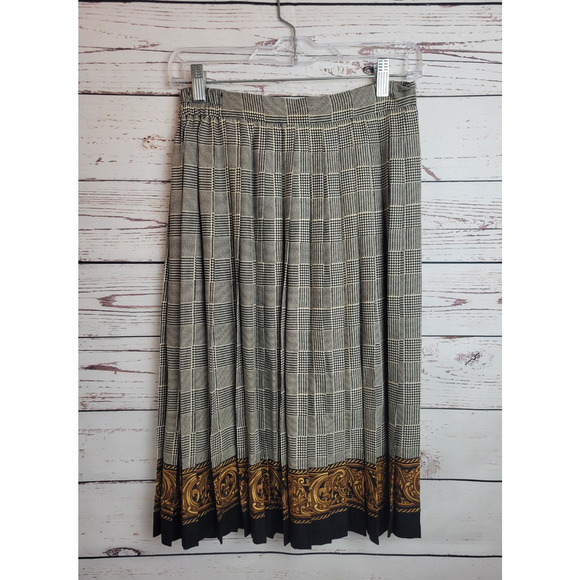 Vintage Sandra Ow-Wing N.R. 1 Tan Gold Plaid Pleated Casual Skirt Women's Size 8 - Picture 2 of 10